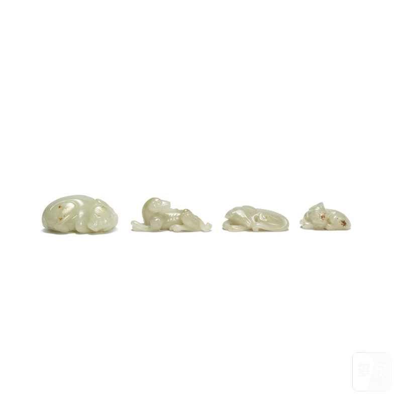清十九世紀 青白玉雕動物把件四件